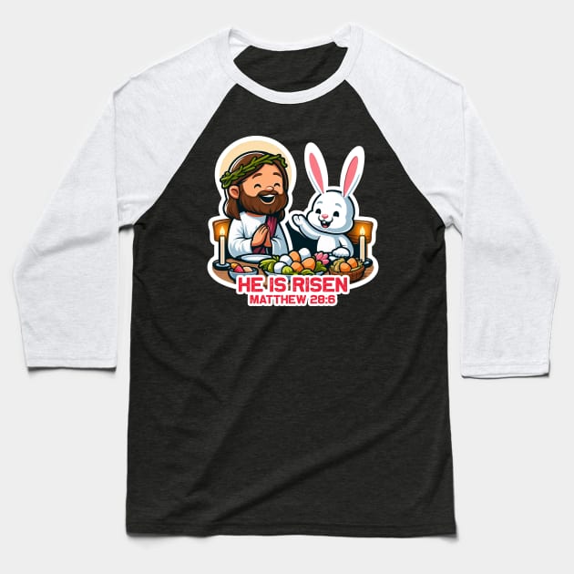 Matthew 28:6 He Is Risen Baseball T-Shirt by Plushism